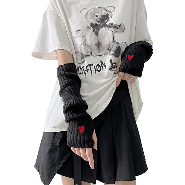 Donloise Y2K Cute Heart Arm Warmers Fairy Grunge Knit